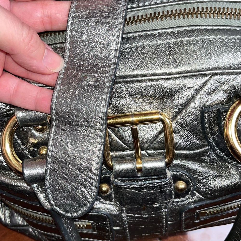 Marc Jacobs Y2K Quilted Venetia Metallic Gunmetal Leather Satchel w/ Chain Strap - Picture 13 of 17